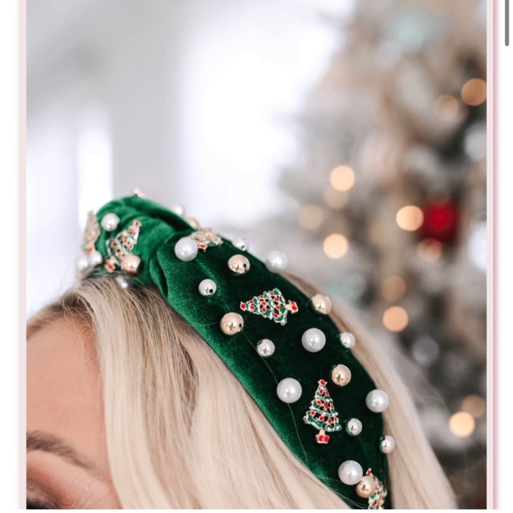 Living Fully Mallory Ervin Green Christmas tree Headband holiday